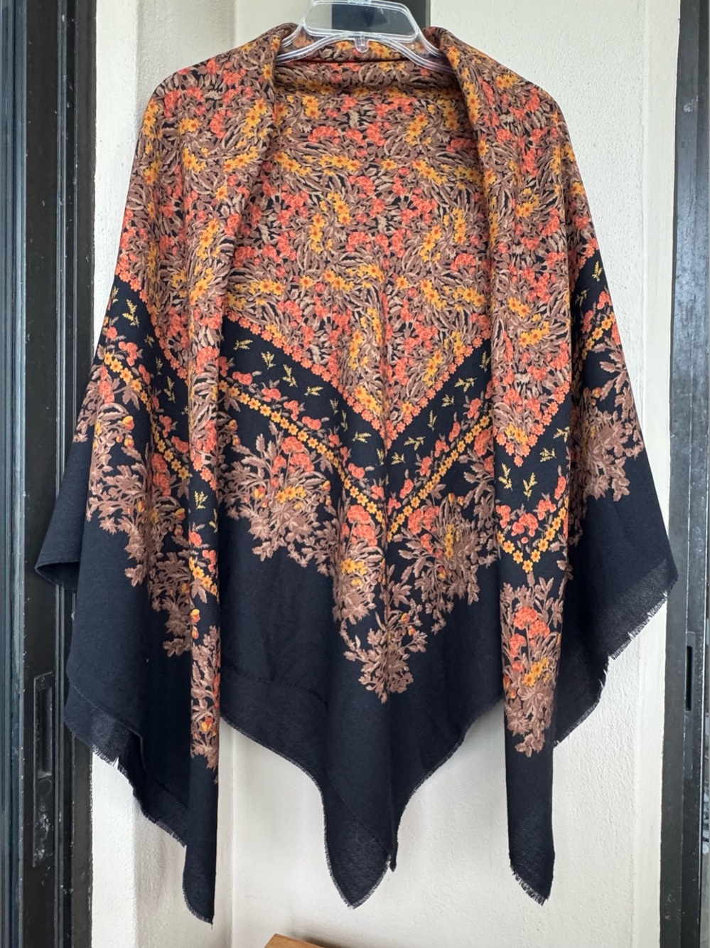 Vintage Ports Scarf 100% Lana-Wool Brown/Orange Floral Made in Italy 53” Square